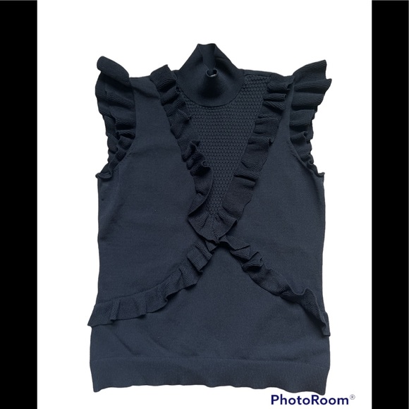 Marled Sleeveless Turtleneck with ruffles Black Small - Picture 8 of 11